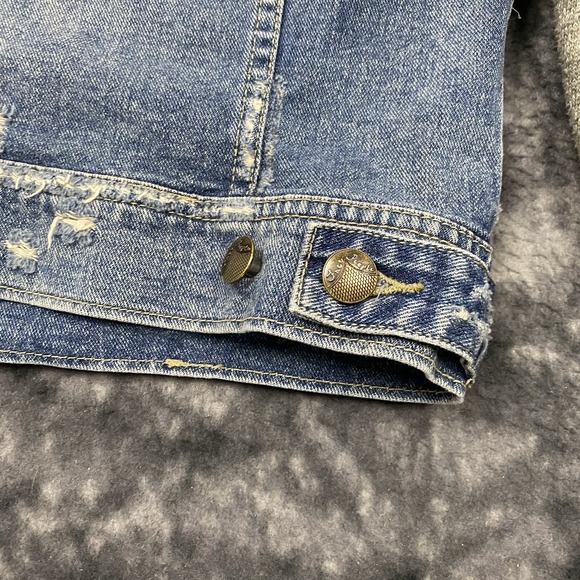 Free People Denim Jean Jacket Womens Size XS Gray Knit Hoodie Collared Button - Picture 12 of 12